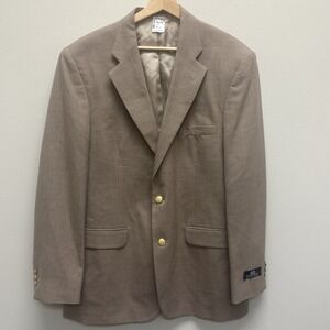 Stafford Gold Button Blazer Worsted Wool‎ Mens 42L Beige Two Button Preppy NWT